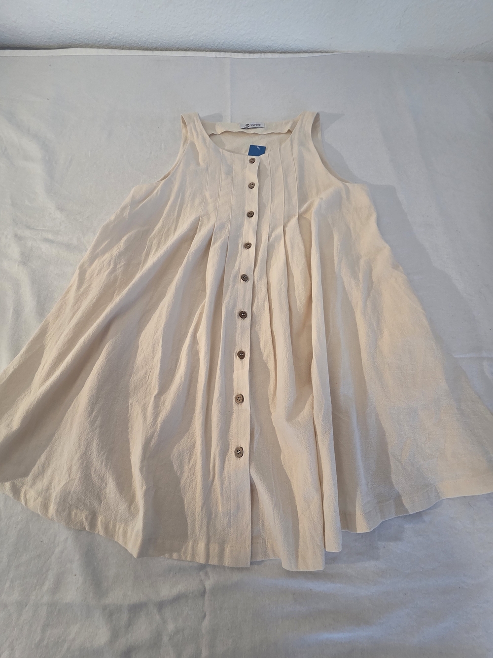 Cupshe Light Cream Button-Front Cotton Sleeveless Dress
